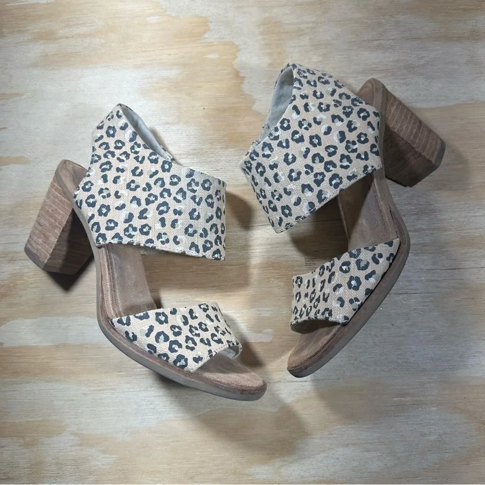 Toms Majorca Leopard Print Heeled Sandals Women’s Size 6.5
